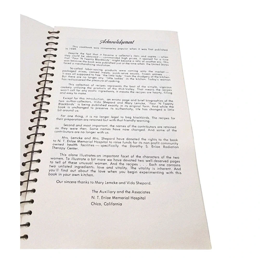 Four'N‎ Twenty Blackbirds California Game Cookery Ringbound Community Cookbook
